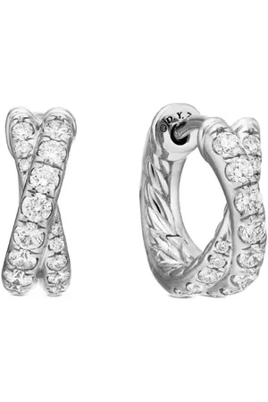 David Yurman 18kt white gold Crossover pavé diamond hoop earrings (12mm)