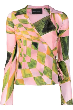 Louisa Ballou Graphic-print silk-blend wrap blouse