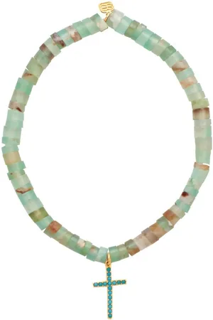 Sydney Evan 14kt yellow Cross-charm aquaprase and turquoise bracelet