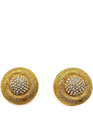 JENNIFER GIBSON JEWELLERY Vintage Etched & Crystal Dome Earrings 1970s