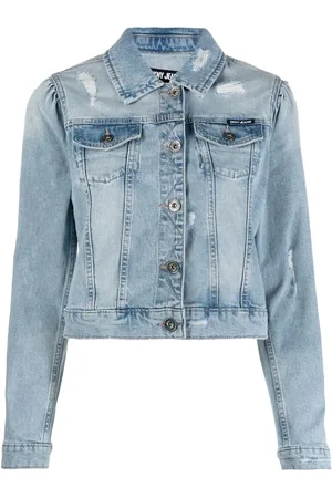 DKNY Ripped-detailing cropped denim jacket