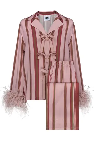 Sleeper The Bow feather-trimmed striped pajama set