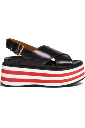 Marni Striped leather wedge sandals
