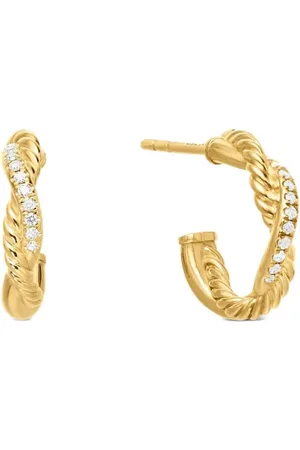 David Yurman 18kt yellow Petite Infinity diamond huggie hoop earrings (3mm)