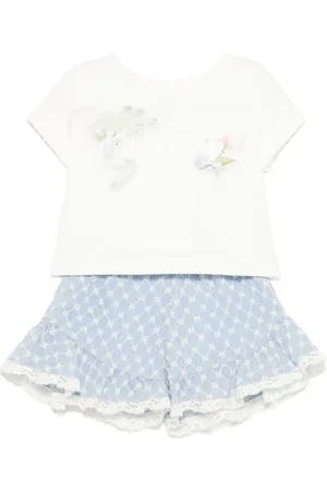 Lapin House Floral-embroidered shorts set