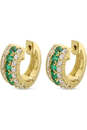Anita 18K yellow Lola diamond and emerald huggie earrings
