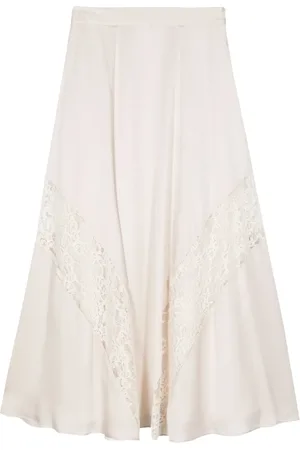 LORENA ANTONIAZZI Lace-detail satin midi skirt