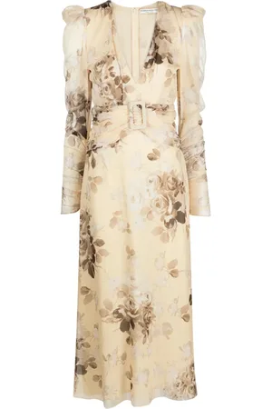 Alessandra Rich Floral-print belted silk dress
