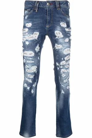 Philipp Plein Mesh ripped-detail jeans