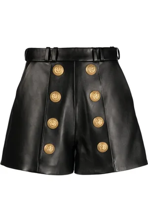 Balmain Button-embellished leather shorts