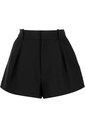 AREA Logo-laque pleated tailored shorts