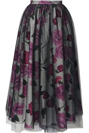 Erdem Tulle-overlay floral-print midi skirt