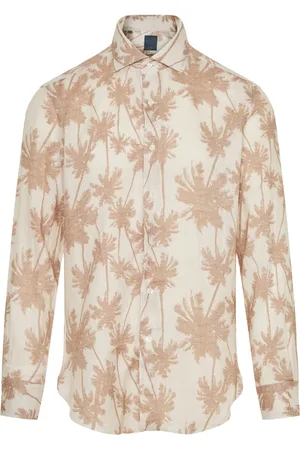 BARBA Palm-tree print linen shirt