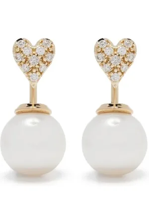 Mizuki 14kt yellow small diamond heart and pearl Horizon earrings