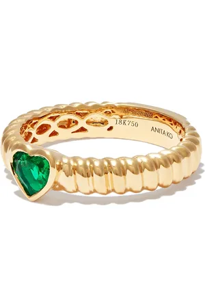 Anita 18kt gold Thin Zoe emerald heart ring