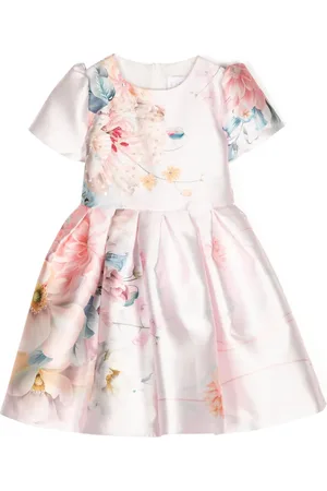 Eirene Floral-print pleated satin dress