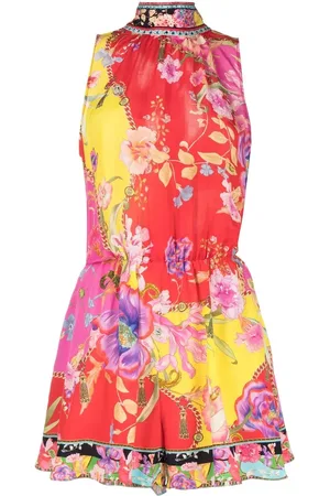 Camilla Floral-print tie-neck playsuit