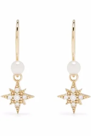 Mizuki 14kt yellow pearl diamond small star earrings