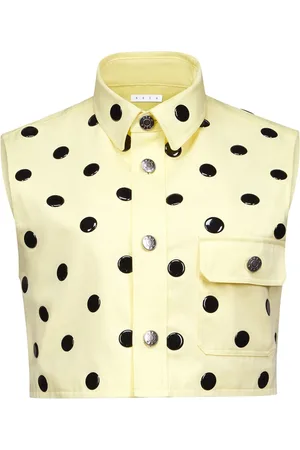 AREA Polka dot-appliqu?? cotton top