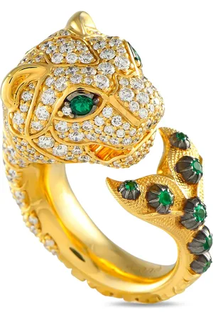 Gucci 18K gold Tiger diamond and tsavorite ring
