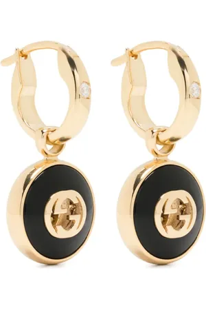 Gucci 18kt yellow diamond and onyx Interlocking G earrings