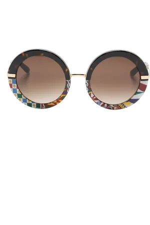 Dolce & Gabbana Floral-print round-frame sunglasses