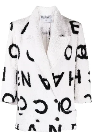 CHANEL 1990s logo-print double-breasted jacket