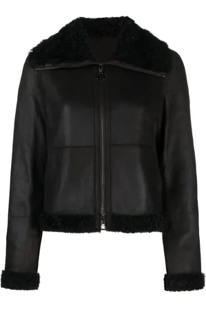 AKRIS Shearling-collar leather jacket