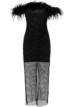 Self-Portrait Feather-trim off-shoulder dress