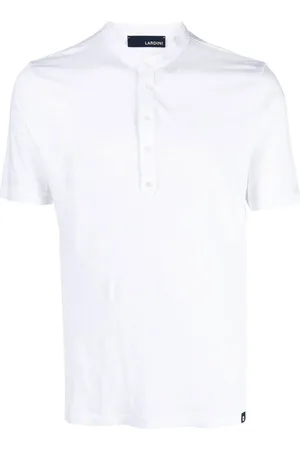 LARDINI Linen band collar polo top