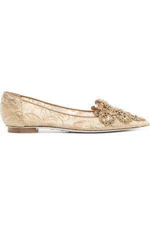 RENE CAOVILLA Crystal-embellished lace ballerina shoes