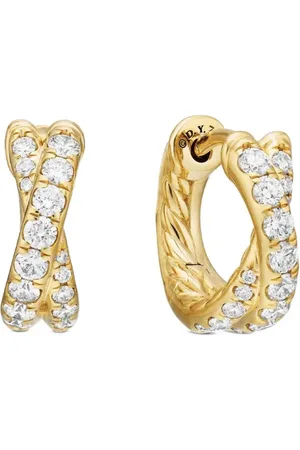David Yurman 18kt yellow Crossover diamond hoop earrings (12mm)