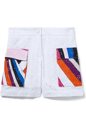 PUCCI Junior Iride-print broderie-anglaise shorts