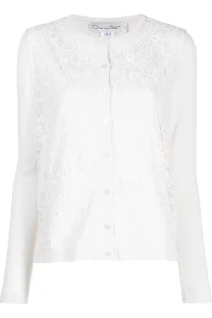 Oscar de la Renta Chantilly-lace long-sleeve cardigan