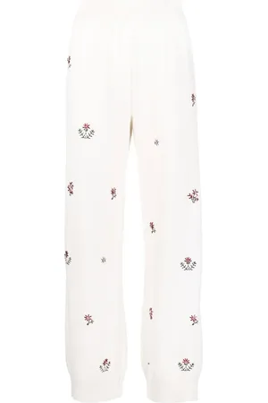Barrie Floral-embroidered cashmere trousers