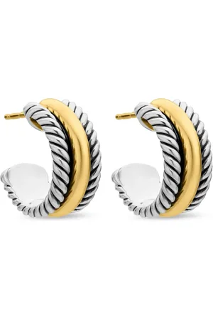 David Yurman 14kt yellow gold and sterling Cable Collectibles huggie hoop earrings (15.6mm)
