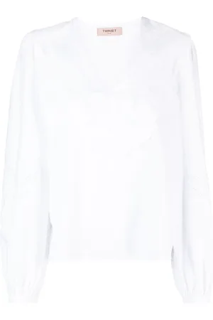 Twin-Set Broderie anglaise-detailled cotton blouse