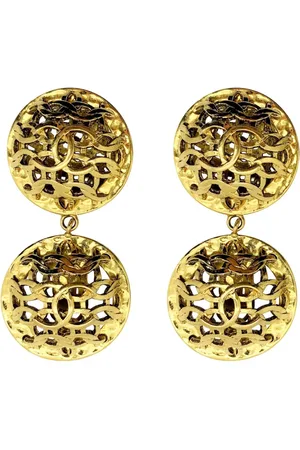 JENNIFER GIBSON JEWELLERY Vintage Chanel Double Orb Statement Logo Earrings 1980s