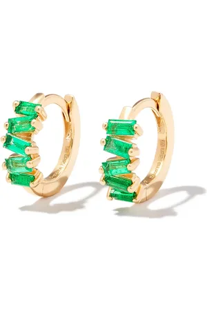 Suzanne Kalan 18kt yellow Bold emerald huggie earrings