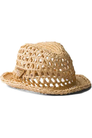 Prada Triangle-logo straw fedora hat