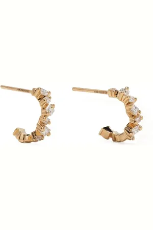Suzanne Kalan 18kt yellow Princess Cut diamond hoop earrings
