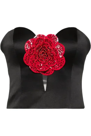 Parlor Floral-appliqu?? bustier top