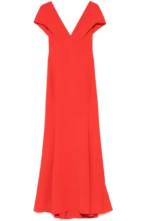 Amsale Italian stretch crepe V-neck gown dress