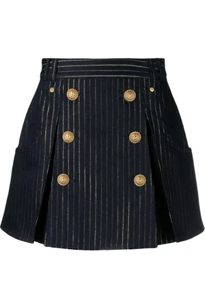 Balmain Button-embellished striped miniskirt