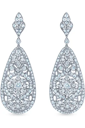 Kwiat 18kt white gold diamond Splendor Puffy teardrop pendant earrings
