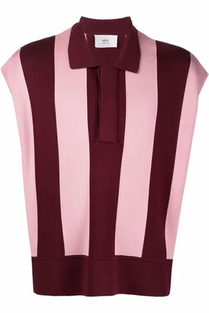 Ami Vertical-stripe sleeveless polo shirt