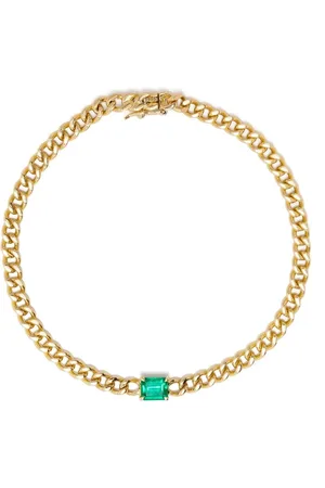 Anita 18kt yellow small cuban link emerald bracelet