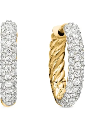 David Yurman 18kt yellow Petite Pavé diamond huggie hoop earrings (14mm)
