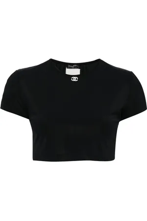 CHANEL 1990-2000s CC-embroidered cropped T-shirt
