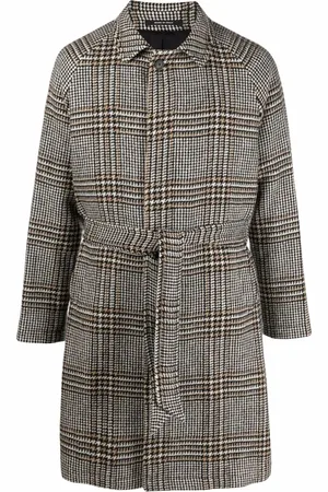 TAGLIATORE Check-print tie-waist single-breasted coat